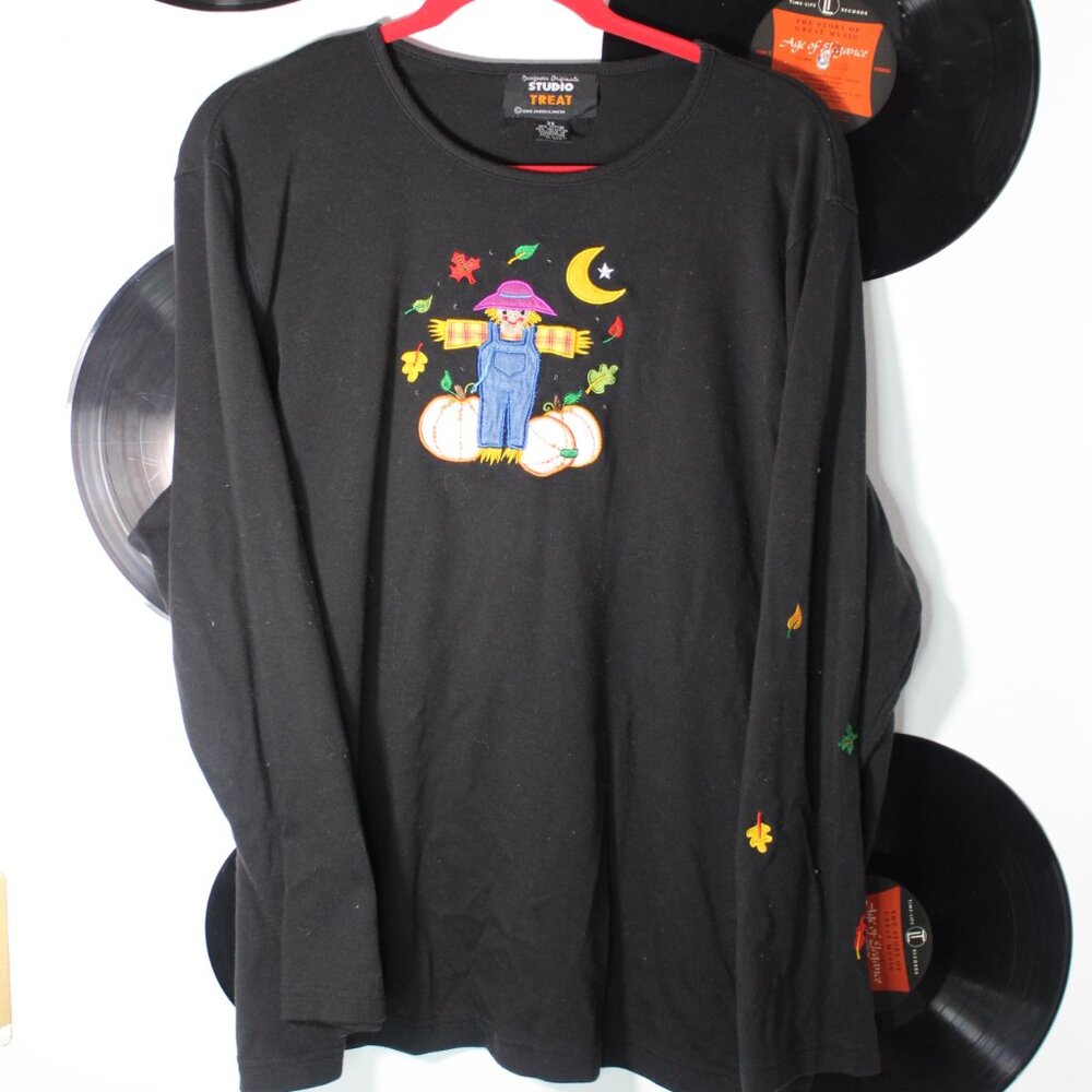 Vintage Embroidered Scarecrow Long Sleeve Shirt